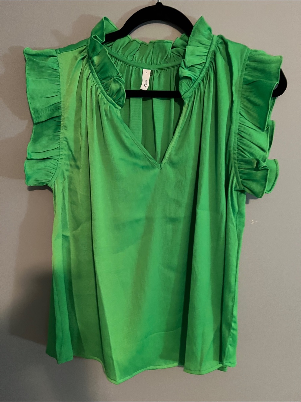 glam Bright Green Ruffle Cap-Sleeve Blouse